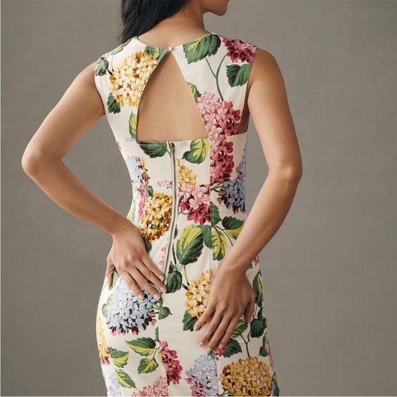 By Anthropologie Slim Square-Neck Sheath Midi Dress Floral Print NWT Size 2 - Picture 6 of 12